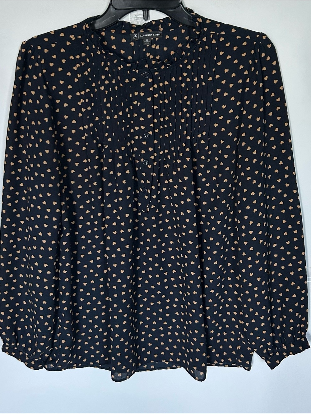Adriana Papell Navy Blouse with Tan Heart Print